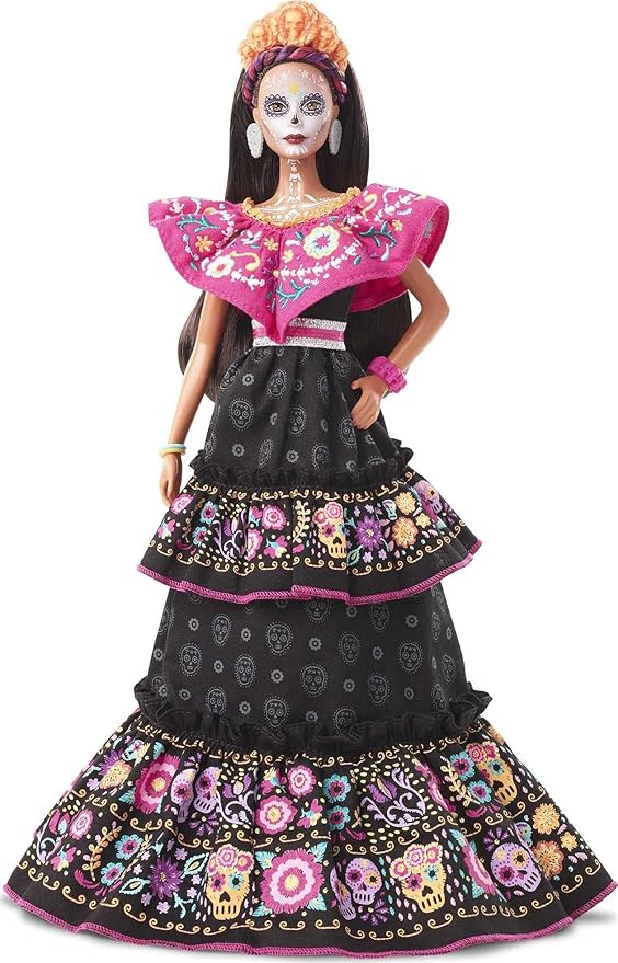 Barbie 2021 Dia De Muertos Doll (11.5-in) Wearing Traditional Embroidered Dress, Flower Crown & Calavera Face Paint, Gift for Collectors