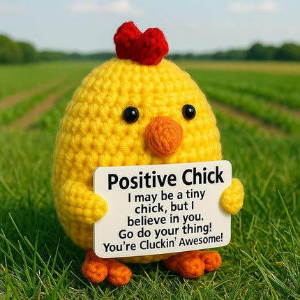 Inspirational Crochet Positive Chick - Emotional Support Crochet Dolls Positive Crochet Animals Gifts Desk Decor Emotional Support Plush for Anxiety & Stress Relief