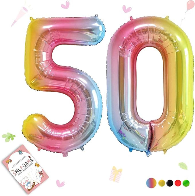 Smlpuame 40 Inch Number Balloons 0-9 Rainbow Gradient Large Number 50 Balloons, Digital Balloons for Birthday Party Celebration Decorations, Helium Foil Number Balloons for Wedding Anniversary