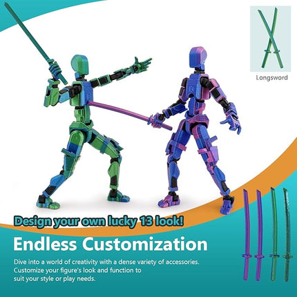 Pre-Assembly 3Pack 3D Printed 5.54'' Stick 13 Action Figure, Multi-Jointed Luck13, Articulated T13 Desktop Decoration, Abundant Accessories, Best Birthday Festival Gift