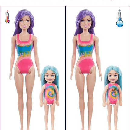 Barbie Color Reveal Toy Set, Tie-Dye Fashion Maker with Barbie & Chelsea Dolls & Accesssories, 50 Surprises Including Pets
