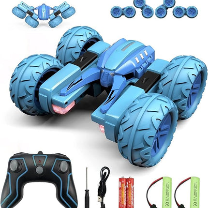 Remote Control Car Boy with Headlight, Hobby RC Car Stunt Kids Toy Gift for Boys Girls 6+ Years, Electric 4WD 2.4Ghz Double Side Rotating Race Vehicle 360° Flips Offroad Birthday Xmas