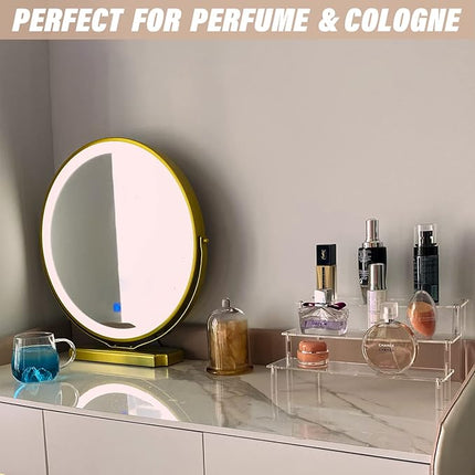 Acrylic Riser,2 Pcs Clear Display Risers Stand Cologne Organizer Acrylic Shelves 3 Tier Shelf for Amiibo Funko POP Figures Cupcake Food Desserts Holder Perfume Collection Cosmetic Product