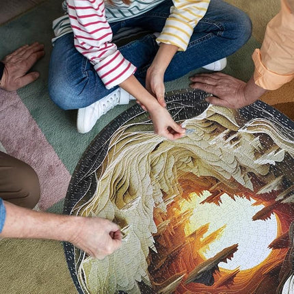 Bgraamiens 3D Visual Dawn Inside a Cave - 1000 Pieces Round Puzzle for Adults, Unique Autostereoscopy Hard Challenge, BG24011