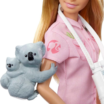Barbie Careers Doll & Accessories, Zoologist Wearing Removable Outfit with Hat, Clipboard & Koala Figure That Can Hold Doll's Arm
