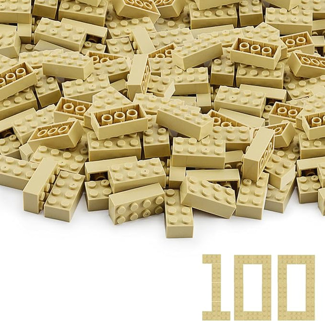 Feleph 100pcs 2x4 Bricks Tan Parts Pieces Classic Building kit Creative Set Basic Blocks Toy Accessories Compatible with 3001 Major Brands