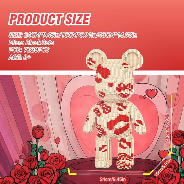 DAHONPA Animal Kiss Love Bear Micro Building Blocks Set with Storage Drawer (7220 Pieces), Gift for Adults and Kids