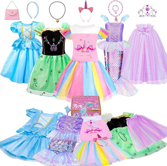 Meland Princess Dress Up - Dress Up Clothes for Girls with Toys,Christmas Birthday Gift for Toddler Girls 3,4,5,6,7,8 Years