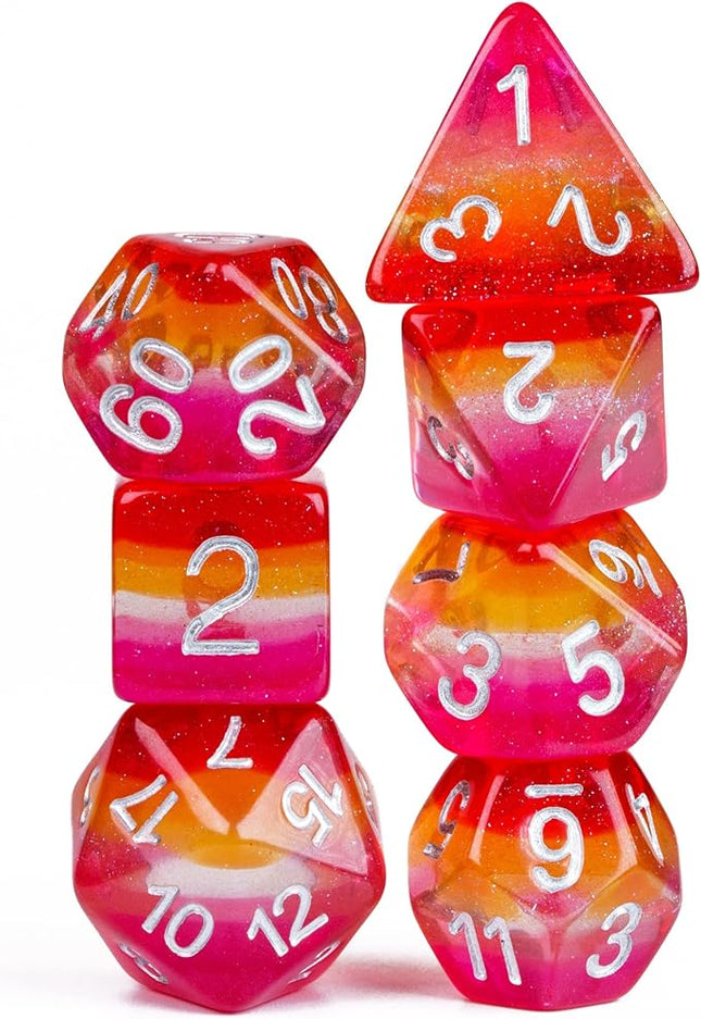 HDdais 7PCS Lesbian-Pride Polyhedral DND Dice Set, Homosexual Flag D&D Dice for RPG and Other Table Games