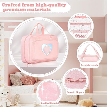 Carrying Case Compatible with Barbie Dolls 12-Inch, Storage Organizer with Handle Holds up to 6 Dolls,Multiple Pockets for Accessories,Toy Storage Box, Pink,Bag Only