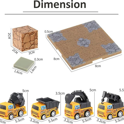 Magnetic Construction Building Blocks Set, 136PCS Tile with 4 Toy Trucks, Education STEM Consrtuction Site Theme Toy for Age 3-5, 6 7 8 9 10 (Construction Set)