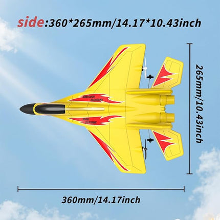 Foam Remote Control Wireless Airplanes RC Planes, Remote Control Fighter Toys, 2CH 2.4Ghz RC Fighter Jet with Light, Hobby Rc Airplanes Easy to Fly for Kids Boys Adults(Yellow)
