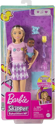 Barbie Dolls and Accessories, Skipper Doll (Two-Tone Hair) with Baby Figure and 5 Accessories, Babysitters, Inc. Playset