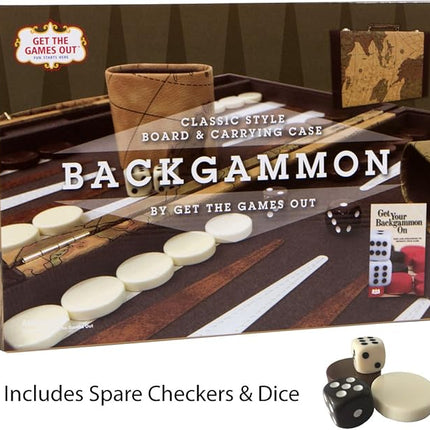 Get The Games Out Backgammon Set, Classic Board Game Case, 2 Players, Includes Strategy & Tip Guide, Perfect for Parties and Family Game Nights - Large, Map
