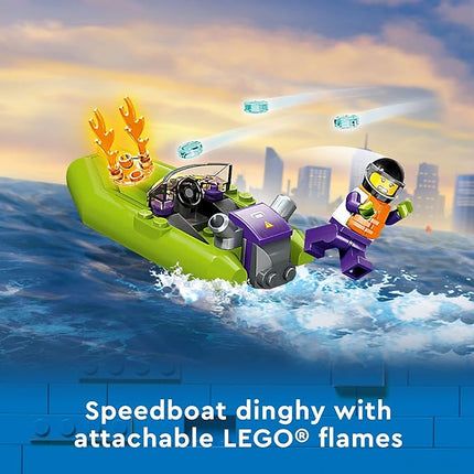 LEGO City Fire Rescue Boat 60373, Toy Floats on Water, with Jetpack, Dinghy and 3 Minifigures, Everyday Hero Toys for Kids, Boys and Girls Ages 5+, Multicolor