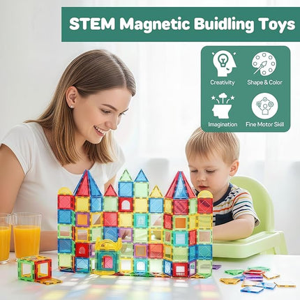 103 PCS Magnetic Tiles for Kids – STEM & Montessori Magnetic Building Blocks for Boys and Girls Ages 3 and Up - Durable & Safe Magnetic Toys Gift Set