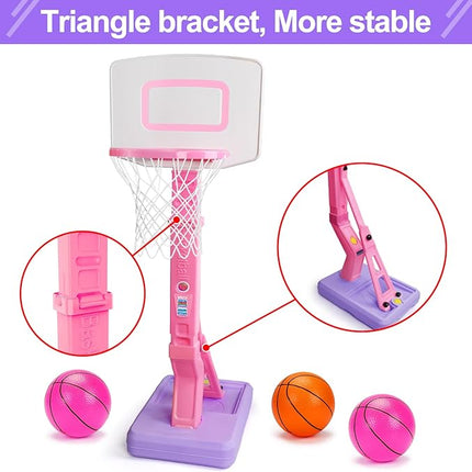 Toddler Girl Basketball Hoop Indoor Pink Adjustable Mini Basketball Goal with Ball Pump for Outdoor Poolside Toys Backyard Game Outside Basketball Toy for Kids Age 3-5 6 7 4-8 Birthday Gift