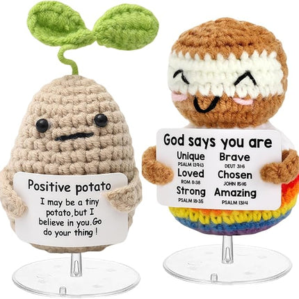 Mini Funny Knitted Wool Potato Toy with Positive Card - Creative Cute Crochet Doll Cheer Up Gift for Friends, Parties, Christmas Decoration and Encouragement