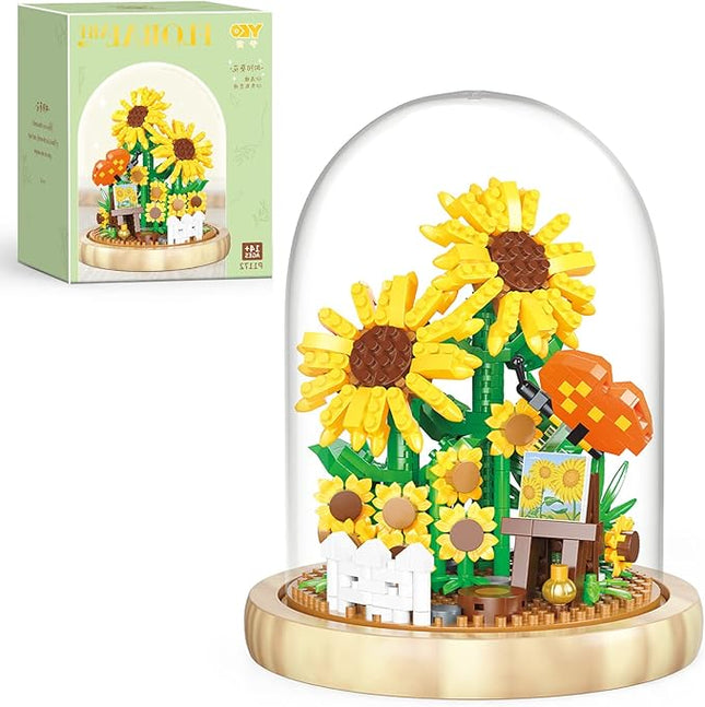 QARULUS Sunflower Flower Bouquet Building Toy Mini Bricks Flowers Set Adult Botanical Collection Friends Set DIY Plants Bonsai Tree Valentine's Christmas New Year Birthday for Women