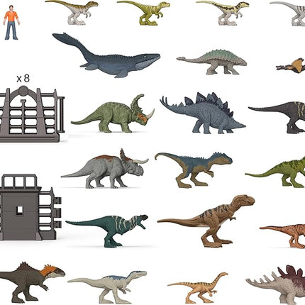 Mattel Jurassic World: Chaos Theory Advent Calendar with 24 Days, 30 Dinosaur-Related Toy Surprises, 20 Mini Dinos, 1 Human, 9 Fence Pieces