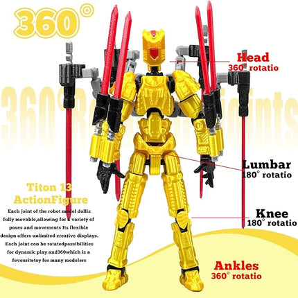 Assembly Completed T13 Action Figure，T13 mision 13 figuras originales 3D Printed Toys Nova 13 Action Figures Desktop Decorations for Game Lovers Toy (Yellow, 5.5 Inch)
