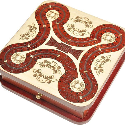 PALM ROYAL HANDICRAFTS 2 Track Wooden Cribbage Board - Two Player Cribbage (60 House) - Alphabet X Track Cribbage Board-2 Decks of Cards and pegs Available (5.5 x 5.5 Inches Small).