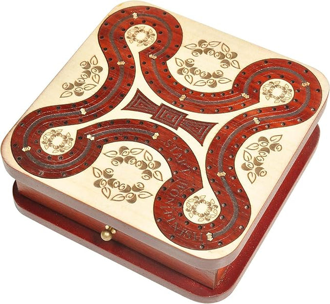 PALM ROYAL HANDICRAFTS 2 Track Wooden Cribbage Board - Two Player Cribbage (60 House) - Alphabet X Track Cribbage Board-2 Decks of Cards and pegs Available (5.5 x 5.5 Inches Small).