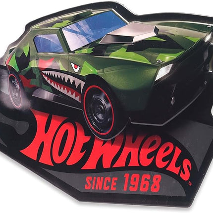 Mattel Hot Wheels Green Shark Car Embossed Metal Sign - Large Hot Wheels Wall Decor for Kids' Bedroom or Man Cave