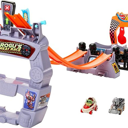 Hot Wheels Star Wars RacerVerse Toy Car Track Set & 2 Die-Cast Racers, Grogu's Great Race, U44Inspired by Star Wars, with Grogu and The Mandalorian