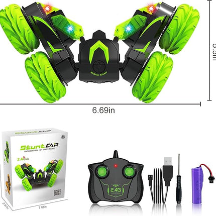 Eulogia Remote Control Cars for Kids 5-12, RC Stunt Car with LED Headlights, 360° Rotation, Double-Sided Driving, Off-Road Flips RC Toy Cars for Boys Girls Birthday Easter Gifts