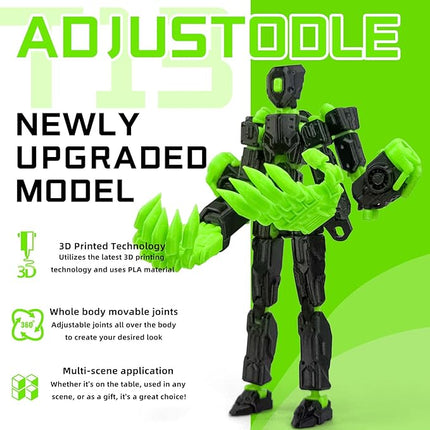8Inch T13 Action Figure Assembly Completed,3D Printed Multi-Jointed Movable Toy Nova 13 Action Figures Desktop Decorations for Game Lovers Toy (Black Green)