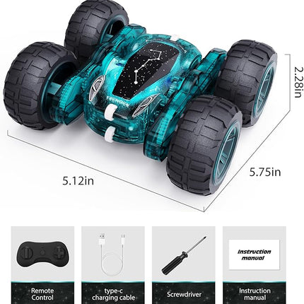 Tecnock Remote Control Car, 2.4GHz RC Cars with USB-C Easy Charging, 4WD Double Sided 360° Rotates and Flips RC Stunt Car, Toys Gift for Boys and Girls Ages 6-8, 8-12
