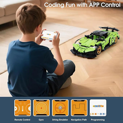 STEM Building Blocks Kit for Kids - 2 in 1 Remote Control Race Car and Robot Toy, Great Gift for Boys, Teens Age 6 7 8-12+ Year Old Who Love Engineering and RC Sports Car Toys