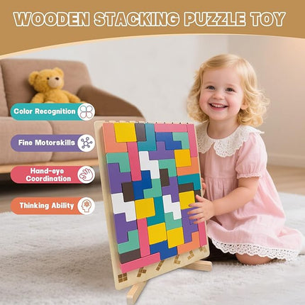 Wooden Stacking Puzzle Toy,3D Wooden Montessori Puzzles Toy,Giant Russian Block Game,Puzzle Board for Kids Jigsaw Puzzle Toddlers Brain Teasers for Kids 4-6 Years