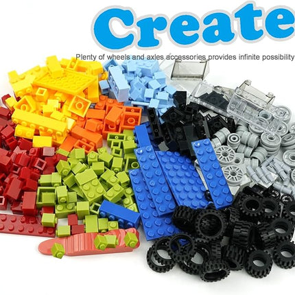 Classic Bricks Wheels and Axles Sets, Over 400pcs Car Parts and Pieces Tires, Educational Building Kits Toys