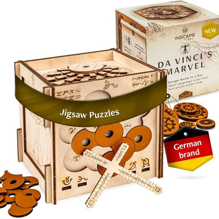 INSCAPE Da Vinci´s Marvel - Puzzle Box - Escape Room in A Box Game for Adults - Wooden Cluebox - Mind Puzzles for Adults - Puzzle Boxes with Hidden Compartments - Brain Teaser - Birthday Gift Gadget
