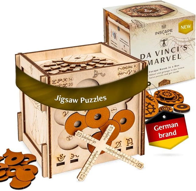 INSCAPE Da Vinci´s Marvel - Puzzle Box - Escape Room in A Box Game for Adults - Wooden Cluebox - Mind Puzzles for Adults - Puzzle Boxes with Hidden Compartments - Brain Teaser - Birthday Gift Gadget