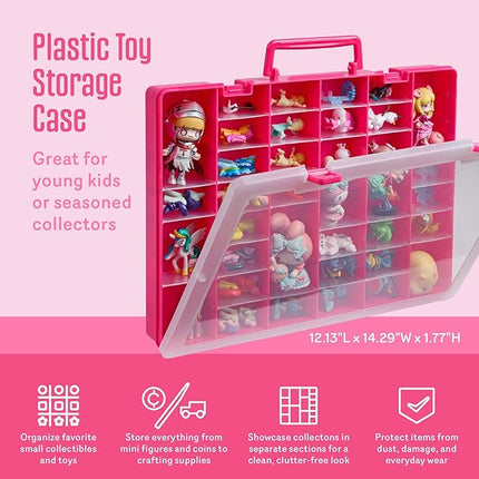 Plastic Toy-Storage Case for Mini Brands, Hot Wheels, Shopkins, L.O.L. Surprise! Dolls, and Small Plastic Toys, Collectibles Storage Organizer, Pink