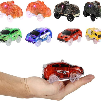 Tracks Cars Only Replacement, Flex Track Race cars for Magic Tracks Glow in the Dark, LED Lights Up Battery Operated Snap N Glow Trax cars Accessories, Compatible with Most Car Tracks for Kids (4pack