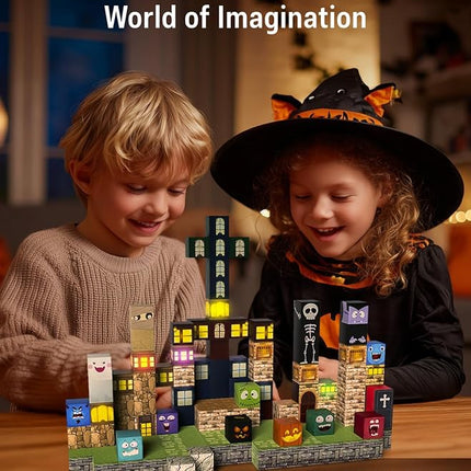 Magnetic Blocks -137PCS Lights Halloween Building Blocks,World Magnetic Tiles Kids Build Cubes 3+,STEM Toys for 3-5 4-8 5-7 Year Old Boys,Sensory Creative Activities Birthday Gift