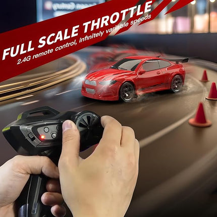 Desktop Mini Size 1:64 Scale 4WD RC Drift Car with Skill-Building Drift Control & LED Lights – Learn Drift Techniques, Fast Charge, Adjustable Throttle, 2.4GHz Remote – Black