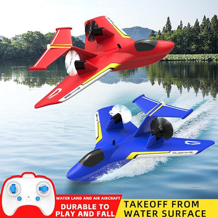 Remote Control Wireless Airplane Toy, Gravity Gliders Airplane With Lights, Rc Plane For Water Land & Air, Rc Float Plane, 2.4G 2 Channels Rc Remote Control Fighter Model Toy For Adults Kids (Red)