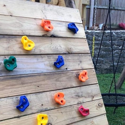 KINSPORY 10Pc Colourful Pig Nose Shape Children Rock Climbing Holds Indoor Outdoor Kids Playground Build with Two Blue Handles - Mounting Hardware Kit Included