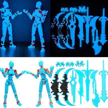 T13 Action Figures (Grow in The Dark Blue) Titan 13 Action Figures 3D Action Figure Set Already Assembled Dummy 13 Nova T-13 Robot 3D Printed Multi-Jointed Movable Toy (Blue Orange+ Blue Red)