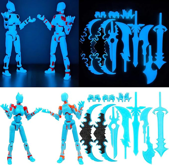 T13 Action Figures (Grow in The Dark Blue) Titan 13 Action Figures 3D Action Figure Set Already Assembled Dummy 13 Nova T-13 Robot 3D Printed Multi-Jointed Movable Toy (Blue Orange+ Blue Red)