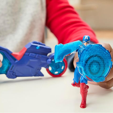 Marvel Avengers Epic World of Action Captain America Shield-Shot Cycle, 4-Inch (10 cm) Figure & Toy Motorcycle Playset, Super Hero Toys for Kids, 4+