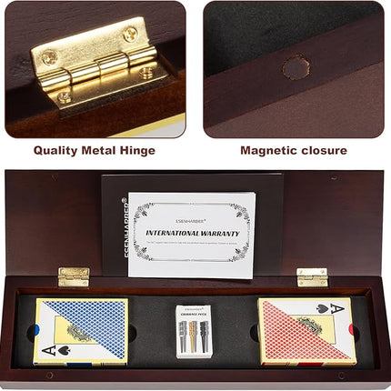 Cribbage Board Game Set, Premium Wooden Board with Magnetic Lock and Metal Pegs, 2 Playing Cards, and Large Storage - Travel-Friendly Continuous 3 Track Board