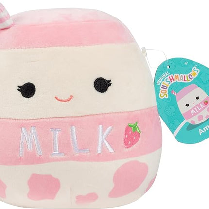 Squishmallows Original 8-Inch Amelie The Strawberry Milk - Official Jazwares Plush - Collectible Soft Squishy Food Stuffed Animal Toy - Gift for Kids, Girls & Boys