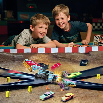 VATOS Slot Car Track Set for Kids, 4 Rechargeable Crash Race Cars, 2 Accumulator Chargers, 2 in 1 DIY Slot Car Race Cars Toy for Boys Girls 3 4 5 6 7 8 9 10 Years Old