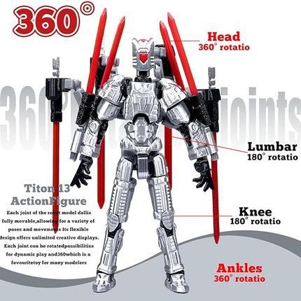 Assembly Completed T13 Action Figure，T13 mision 13 figuras originales 3D Printed Toys Nova 13Action Figures Desktop Decorations for Game Lovers Toy (Silvery, 5.5 Inch)